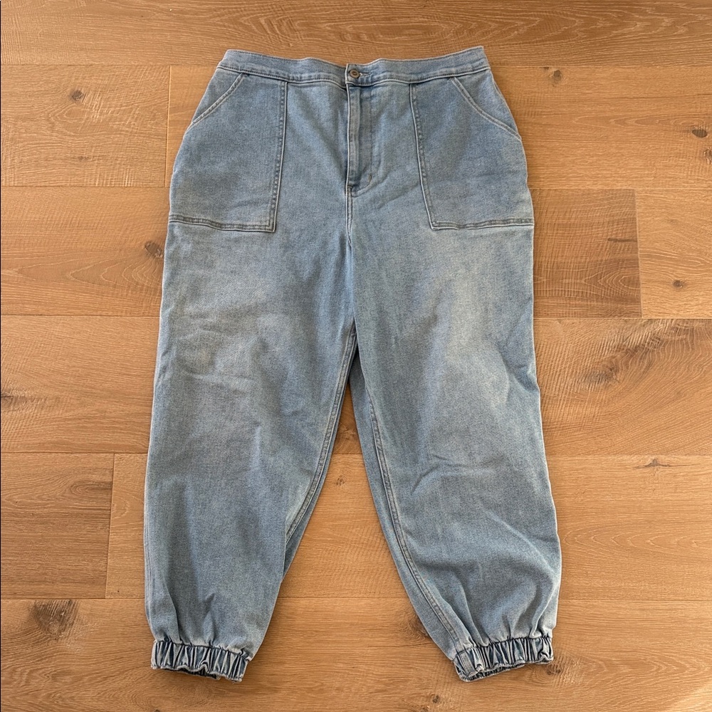 Hollister Light Blue Denim Joggers w/ Cinched waist